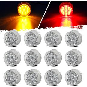 Partsam 12Pcs 2inch Round 9LED Side Marker Clearance Lights with Reflectors for Trailer Truck, Clear Lens, Sealed Waterproof (6Amber + 6Red)