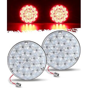 Partsam 4 inch Round Tail Light 21-2835 LEDs Blue Auxiliary Lights Cargo Load Light with 1156 Socket TPE Gasket Clear Lens Replacemnet for Freightliner Kenworth Peterbilt, 12V IP67 Waterproof 2pcs