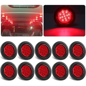 2.5 Inch Round Red LED Marker Lights 13 LEDs w/Reflectors, 10Pcs 2.5" Round Led Side Clearance Marker Lights Sealed 2 1/2" Round LED Trailer Marker Lights Flush Grommets Mount w/2 Prong Wire Pigtails
