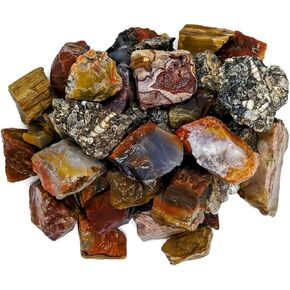 3 lbs Bulk Rough Agate, Jasper, Petrified Wood Stones Mix - 1 to 2 Inch Mixed Sizes. Natural Stones Perfect for Rock Tumbling, Wire Wrapping, Fountain Stones, Decoration, Lapidary or Energy Stones