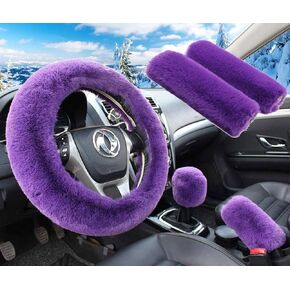 Pinbola 5pcs in 1 Set Faux Wool Steering Wheel Cover Soft Fluffy Handbrake Cover & Gear Shift Cover & 2pcs Seat Belt Shoulder Pads Warm Universal Fit for 15 Inch (Black)