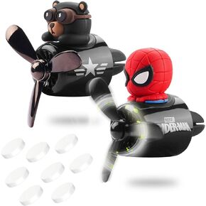 2pcs Bear Pilot Car Air Fresheners Cute Cartoon Automotive Air Outlet Propeller Car Diffuser Creative Car Perfume Decoration for Car Vent Clips for Women Men Cool Car Accessories (Bear + Teddy Bear)