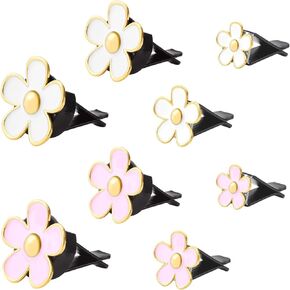8 Pcs Daisy Flower Air Vent Clip Air Conditioning Outlet Clip Car Air Freshener Clips with Fragrance Cotton Pads for Car Air Vent Interior Decoration Accessories - Black&Purple