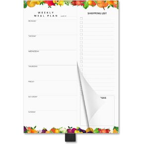 مخطط الوجبات، مفكرة مخطط القائمة الأسبوعية من Asten وقائمة البقالة مع مفكرة مغناطيسية لتخطيط الوجبات مع حامل قلم للثلاجة، مخطط العشاء مع قائمة التسوق القابلة للتمزيق 7 × 10 بوصة، 52 ورقة (فاكهة) in Kuwait