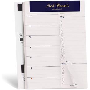 Weekly Magnetic Meal Planner Notepad with Tear Off Perforated Grocery Shopping List Menu List for Your Fridge - 52 Sheets (Navy Blue 6" x 9" Meal Planning Pad)