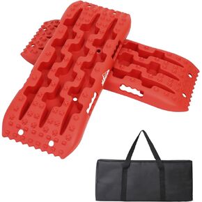 Ruedamann 27.2"L x 10.8"W Recovery Traction Boards for Truck, 2PCS & Carry Bag, 7Ton Capacity Off-Road Traction Boards, Recovery Tracks Mat for Mud, Snow, Sand (Red)