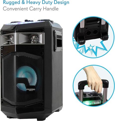 Pyle Portable Rechargeable Wireless PA Speaker System w/ Bluetooth, 500W Peak Power Outdoor Speaker Microphone Set with Mic Talkover, Flashing LED DJ Lights, USB SD FM Radio AUX, Mic Included in Saudi Arabia