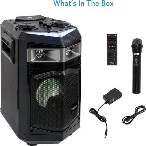 Pyle Portable Rechargeable Wireless PA Speaker System w/ Bluetooth, 500W Peak Power Outdoor Speaker Microphone Set with Mic Talkover, Flashing LED DJ Lights, USB SD FM Radio AUX, Mic Included in Saudi Arabia