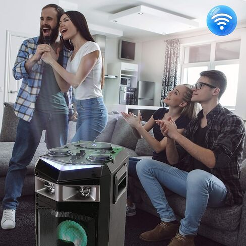 Pyle Portable Rechargeable Wireless PA Speaker System w/ Bluetooth, 500W Peak Power Outdoor Speaker Microphone Set with Mic Talkover, Flashing LED DJ Lights, USB SD FM Radio AUX, Mic Included in Saudi Arabia