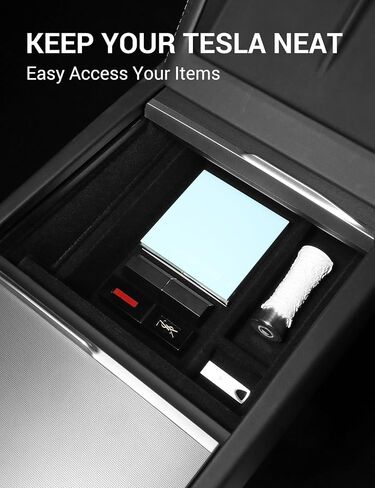BASENOR Tesla Model Y Model 3 Armrest Storage Box Organizer Center Console Tray Tesla Interior Accessories for 2016-2023 Model 3 2020-2024 Model Y (Not Fit 2024 Model 3) in Saudi Arabia