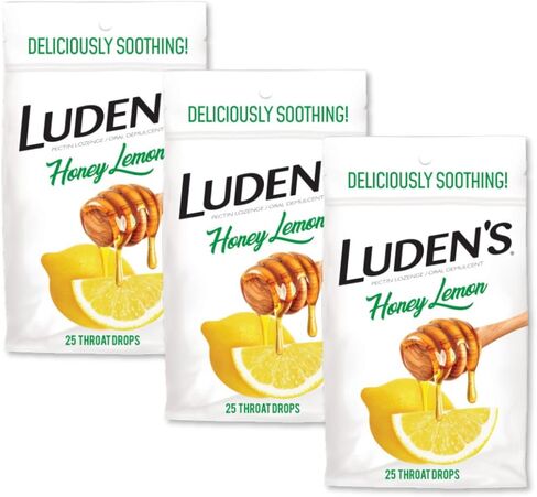 Ludens Honey Lemon Throat Drops, Sore Throat Relief, 25 Count (3 Pack) in Saudi Arabia