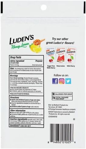 Ludens Honey Lemon Throat Drops, Sore Throat Relief, 25 Count (3 Pack) in Saudi Arabia