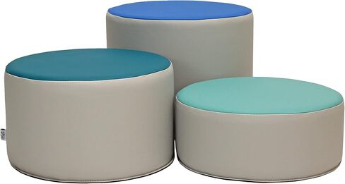 Factory Direct Partners 13876-CT SoftScape 15" Round Two-Tone Ottoman Set; Flexible All-Foam Seating, 3 Tiered Stool Heights 6, 9, 12"; for Playroom, Classroom, Library (3-Piece) - Contemporary in Saudi Arabia