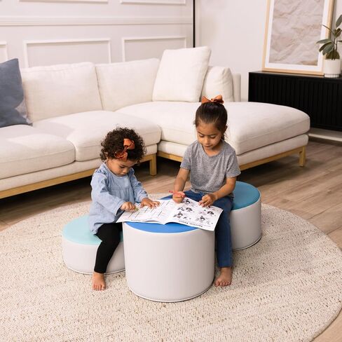 Factory Direct Partners 13876-CT SoftScape 15" Round Two-Tone Ottoman Set; Flexible All-Foam Seating, 3 Tiered Stool Heights 6, 9, 12"; for Playroom, Classroom, Library (3-Piece) - Contemporary in Saudi Arabia