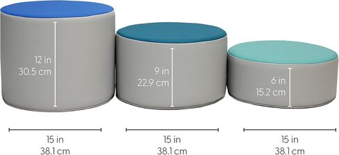 Factory Direct Partners 13876-CT SoftScape 15" Round Two-Tone Ottoman Set; Flexible All-Foam Seating, 3 Tiered Stool Heights 6, 9, 12"; for Playroom, Classroom, Library (3-Piece) - Contemporary in Saudi Arabia