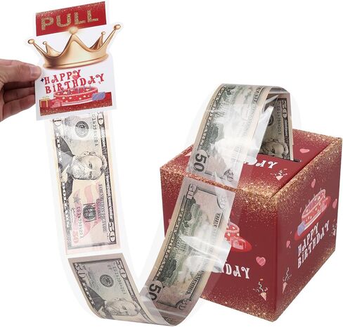Happy Birthday Money Box for Cash Gift Pull, Black Gold Surprise Explosion Holder with Card & 45Pcs Plastic Bags with Adhesive, Unique DIY Money Roll Ideas for Men/Kids/Adults/Friends/Boys in Kuwait