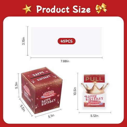 Happy Birthday Money Box for Cash Gift Pull, Black Gold Surprise Explosion Holder with Card & 45Pcs Plastic Bags with Adhesive, Unique DIY Money Roll Ideas for Men/Kids/Adults/Friends/Boys in Kuwait