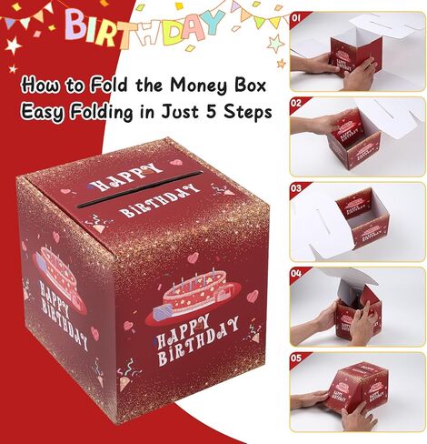 Happy Birthday Money Box for Cash Gift Pull, Black Gold Surprise Explosion Holder with Card & 45Pcs Plastic Bags with Adhesive, Unique DIY Money Roll Ideas for Men/Kids/Adults/Friends/Boys in Kuwait