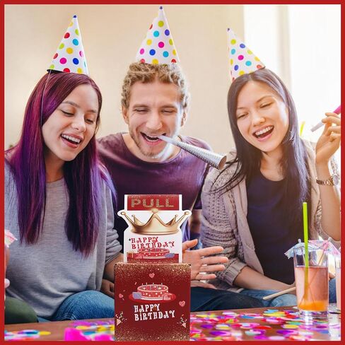 Happy Birthday Money Box for Cash Gift Pull, Black Gold Surprise Explosion Holder with Card & 45Pcs Plastic Bags with Adhesive, Unique DIY Money Roll Ideas for Men/Kids/Adults/Friends/Boys in Kuwait