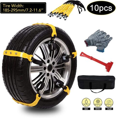 Snow Chains Anti-Skid Anti Slip Emergency Snow Tire Chains - Portable Emergency Traction Snow Mud Chains Universal Adjustable 10pcs Car Security Chains for SUV and Cars (Yellow & Black - 10pcs) in Saudi Arabia