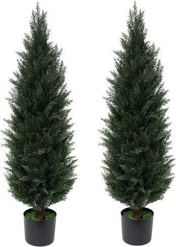 3.5FT Artificial Topiary Tree Artificial Cedar Trees UV Resistant Potted Plant for Indoor Outdoor Garden Home Decor Set of 2 Artificial Outdoor Tree in Saudi Arabia