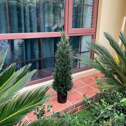 3.5FT Artificial Topiary Tree Artificial Cedar Trees UV Resistant Potted Plant for Indoor Outdoor Garden Home Decor Set of 2 Artificial Outdoor Tree in Saudi Arabia