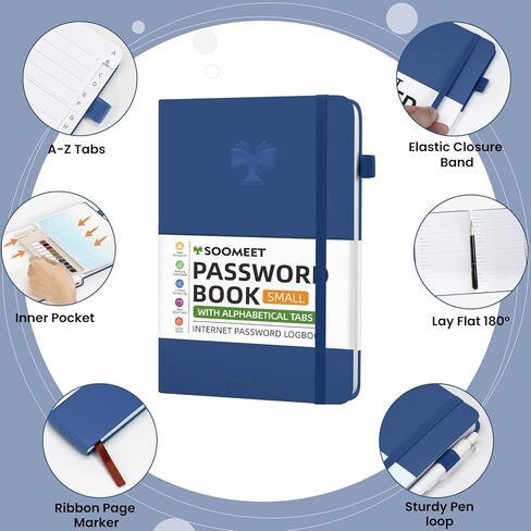 Soomeet Password Book with Alphabetical Tabs, Hardcover Password Keeper, A5 Size 8.3"x6" Password Notebook for Saving Internet Login, Username, Password Organizer for Computer & Website Logins in Saudi Arabia