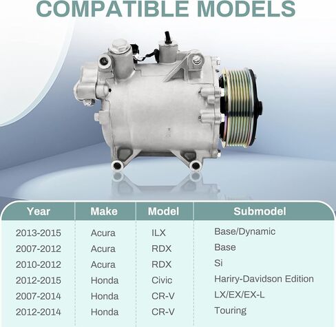 CO 4920AC، ضاغط مكيف الهواء مع قابض متوافق مع 2007-2015 Honda Civic CRV وAcura ILX RDX، قطعة غيار ضاغط تكييف الهواء | جديد، عمر الفاروق: 38810RWCA03، 38810RZYA01، إلخ. in Kuwait
