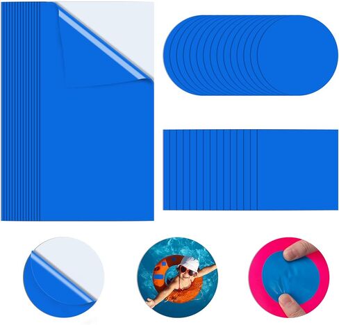 PAGOW 45pcs Self Adhesive PVC Repair Patches Kit Vinyl Pool Air Mattress Patch Supplies Square 2.8inx2.8in 70mmx70mm Rectangle 7.85inx3.95in 199mmx100mm Round Blue 45 Piece Set in Saudi Arabia