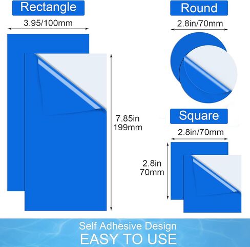 PAGOW 45pcs Self Adhesive PVC Repair Patches Kit Vinyl Pool Air Mattress Patch Supplies Square 2.8inx2.8in 70mmx70mm Rectangle 7.85inx3.95in 199mmx100mm Round Blue 45 Piece Set in Saudi Arabia