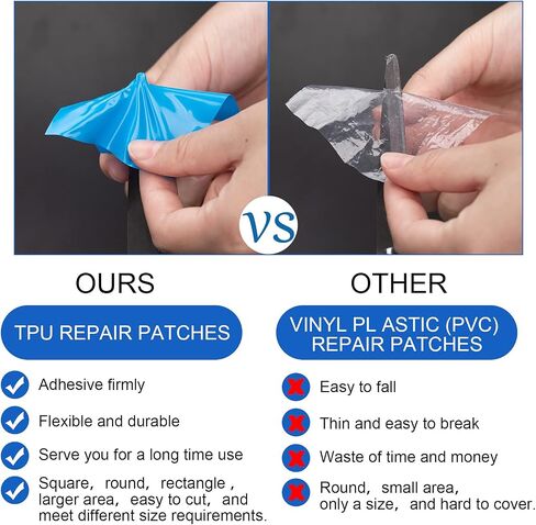 PAGOW 45pcs Self Adhesive PVC Repair Patches Kit Vinyl Pool Air Mattress Patch Supplies Square 2.8inx2.8in 70mmx70mm Rectangle 7.85inx3.95in 199mmx100mm Round Blue 45 Piece Set in Saudi Arabia