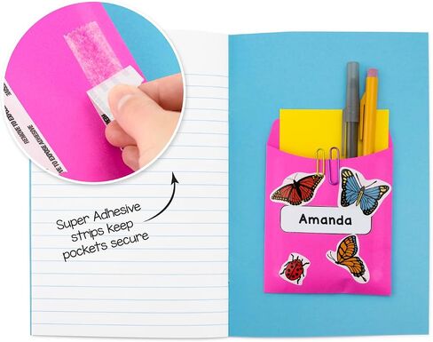 Hygloss Self-Adhesive Library Folder Pocket, 5" x 3.5", 10 Assorted Colors, 30 Count in Saudi Arabia