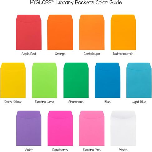 Hygloss Self-Adhesive Library Folder Pocket, 5" x 3.5", 10 Assorted Colors, 30 Count in Saudi Arabia