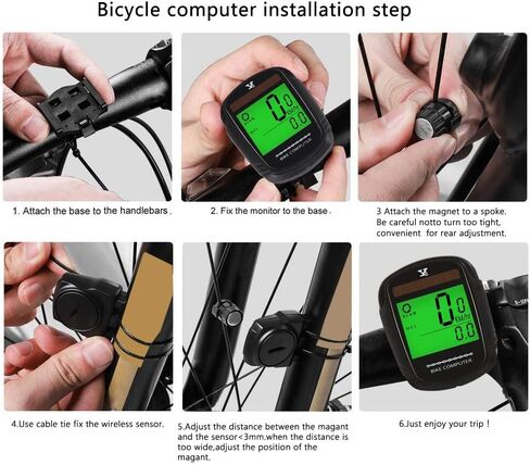 JGRZF Bike Computer Bicycle Wireless Speedometer and Odometer Waterproof Backlight with Digital LCD Display for Outdoor Cycling and Fitness Multi Function (Wireless Computer) in Kuwait