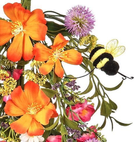Reg 22 بوصة أزهار الصيف وBumble Bee Floral Teardrop Swag - أزهار صناعية صفراء ووردية وبرتقالية وبيضاء in Kuwait