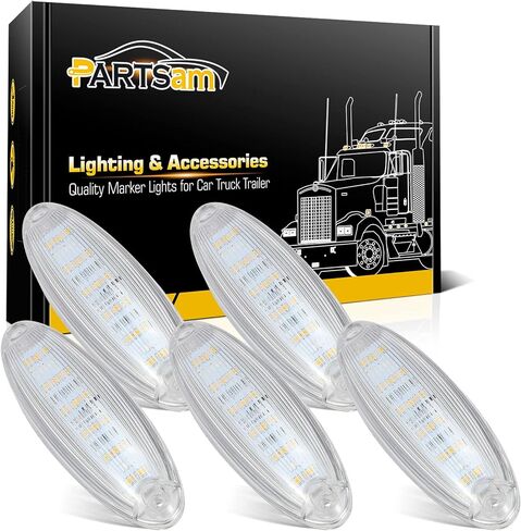 Partsam 5pcs عدسة الدخان الأصفر 6 LED أعلى الكابينة سقف تشغيل أضواء المصابيح الجمعية استبدال لFreightliner Cascadia الثقيلة أضواء الكابينة شاحنة in Kuwait