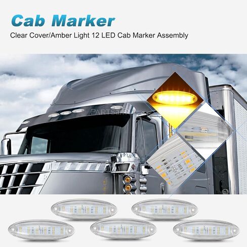 Partsam 5pcs عدسة الدخان الأصفر 6 LED أعلى الكابينة سقف تشغيل أضواء المصابيح الجمعية استبدال لFreightliner Cascadia الثقيلة أضواء الكابينة شاحنة in Kuwait