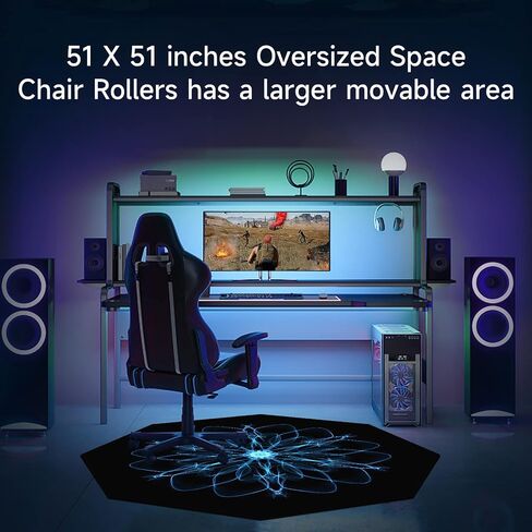 51" X Large Gaming Chair Mat, Natural Rubber Computer Mat for Hard Floor, Game Floor Protector Hardwood Soft/Non-Slip/Scratch-Resistant & Washable (Octagon-3D) in Saudi Arabia