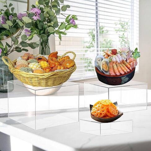 WHSLILR رافعات البوفيه، رافعات الطعام لطاولة البوفيه، رافعات التعشيش على شكل مكعب أكريليك مع قيعان مجوفة، رفوف عرض لمقتنيات الحلوى، أشكال المجوهرات، 6 بوصة × 7 بوصة × 8 بوصة، أسود 6 قطع in Kuwait