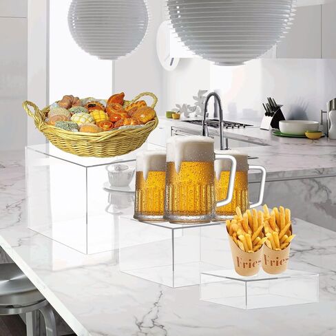 WHSLILR رافعات البوفيه، رافعات الطعام لطاولة البوفيه، رافعات التعشيش على شكل مكعب أكريليك مع قيعان مجوفة، رفوف عرض لمقتنيات الحلوى، أشكال المجوهرات، 6 بوصة × 7 بوصة × 8 بوصة، أسود 6 قطع in Kuwait