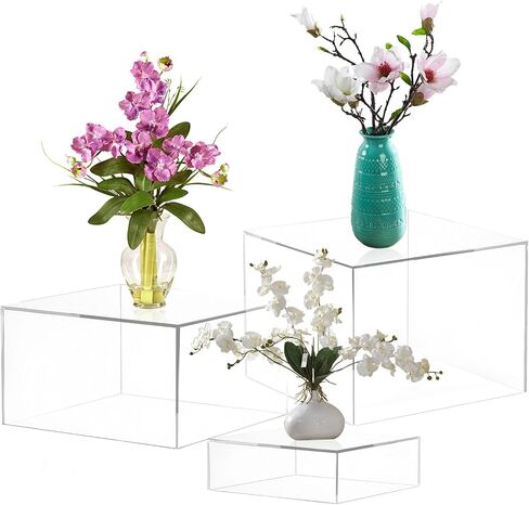 WHSLILR رافعات البوفيه، رافعات الطعام لطاولة البوفيه، رافعات التعشيش على شكل مكعب أكريليك مع قيعان مجوفة، رفوف عرض لمقتنيات الحلوى، أشكال المجوهرات، 6 بوصة × 7 بوصة × 8 بوصة، أسود 6 قطع in Kuwait