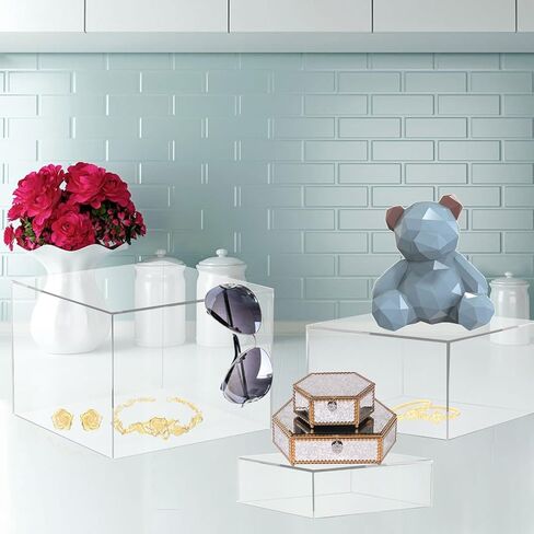 WHSLILR رافعات البوفيه، رافعات الطعام لطاولة البوفيه، رافعات التعشيش على شكل مكعب أكريليك مع قيعان مجوفة، رفوف عرض لمقتنيات الحلوى، أشكال المجوهرات، 6 بوصة × 7 بوصة × 8 بوصة، أسود 6 قطع in Kuwait