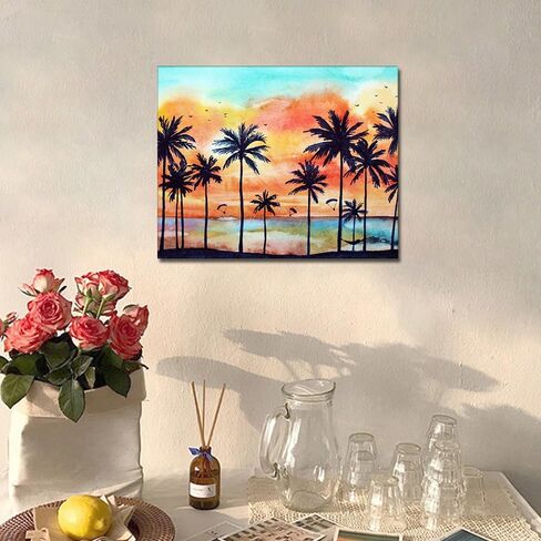 TUMOVO Beach Paint by Numbers for Adults Paint by Number Kits on Canvas with Brushes and Acrylic Pigment Wave Paint Kits for Adults Oil Hand Painting Sunset Landscape Art Crafts 16"x20"(Frameless) in Saudi Arabia