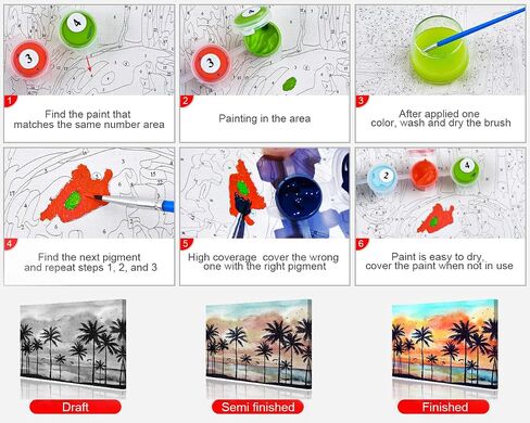 TUMOVO Beach Paint by Numbers for Adults Paint by Number Kits on Canvas with Brushes and Acrylic Pigment Wave Paint Kits for Adults Oil Hand Painting Sunset Landscape Art Crafts 16"x20"(Frameless) in Saudi Arabia