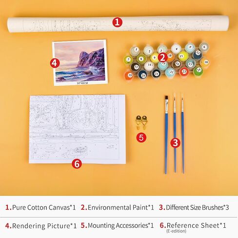 TUMOVO Beach Paint by Numbers for Adults Paint by Number Kits on Canvas with Brushes and Acrylic Pigment Wave Paint Kits for Adults Oil Hand Painting Sunset Landscape Art Crafts 16"x20"(Frameless) in Saudi Arabia