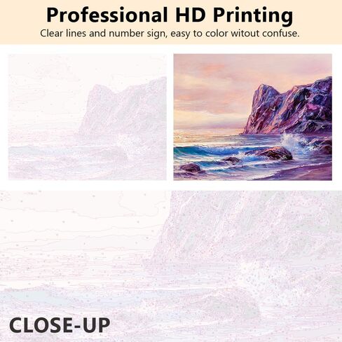 TUMOVO Beach Paint by Numbers for Adults Paint by Number Kits on Canvas with Brushes and Acrylic Pigment Wave Paint Kits for Adults Oil Hand Painting Sunset Landscape Art Crafts 16"x20"(Frameless) in Saudi Arabia