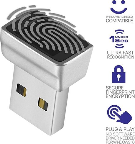 قارئ بصمات الأصابع USB، لنظام التشغيل Windows 10 Hello، لأجهزة الكمبيوتر المحمول، ماسح ضوئي لبصمات الأصابع البيومترية بمفتاح أمان صغير محمول، مطابقة سريعة تعمل باللمس 360 درجة in Saudi Arabia