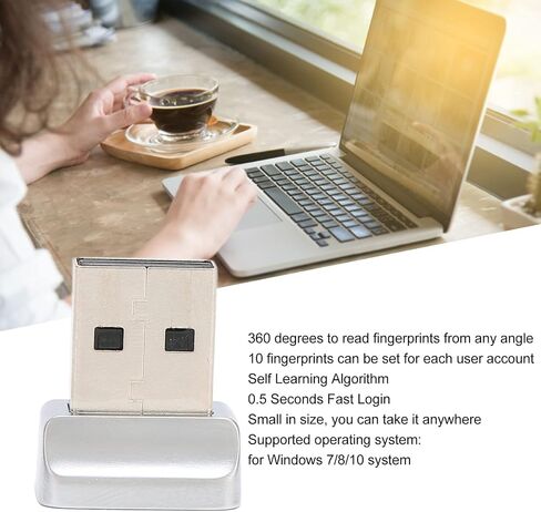 قارئ بصمات الأصابع USB، لنظام التشغيل Windows 10 Hello، لأجهزة الكمبيوتر المحمول، ماسح ضوئي لبصمات الأصابع البيومترية بمفتاح أمان صغير محمول، مطابقة سريعة تعمل باللمس 360 درجة in Saudi Arabia