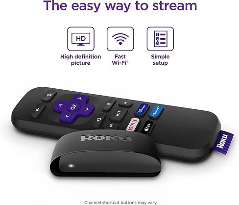 روكو اكسبريس (جديد) | جهاز بث HD Roku مع جهاز تحكم بسيط (بدون أدوات تحكم في التلفزيون)، تلفزيون مباشر ومجاني، يتضمن قطعة قماش للتنظيف وحقيبة للحمل in Kuwait