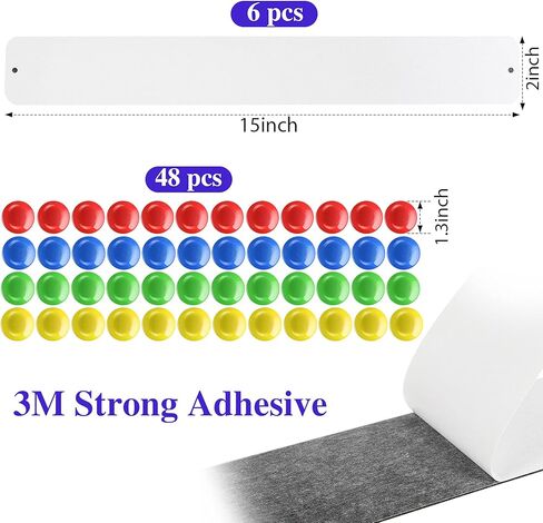6 Pieces Frameless Magnetic Stainless Iron Board Strip Bulletin Bar Board Memo Strip Set with 48 Pieces Colorful Magnet for Kitchen Office(Black) in Kuwait